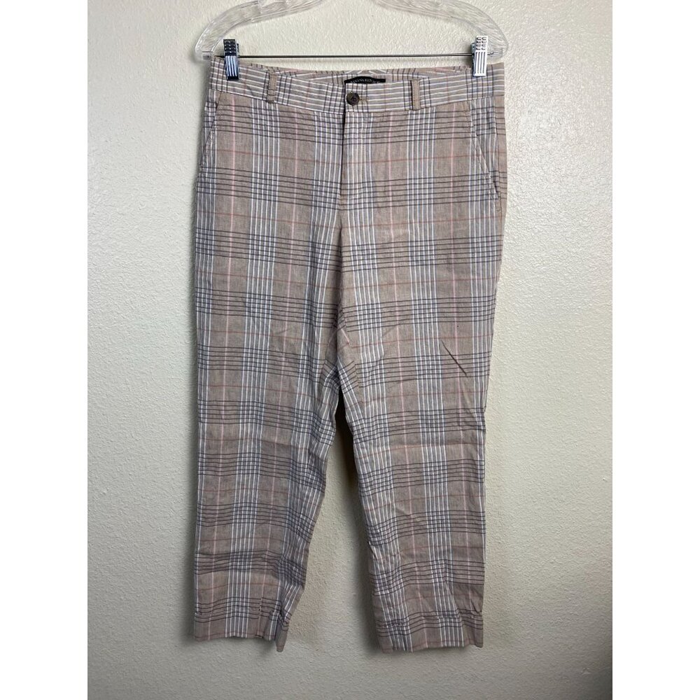 Banana Republic‎ Linen Blend Avery Plaid Pants Size 6 Straight Academia Classic